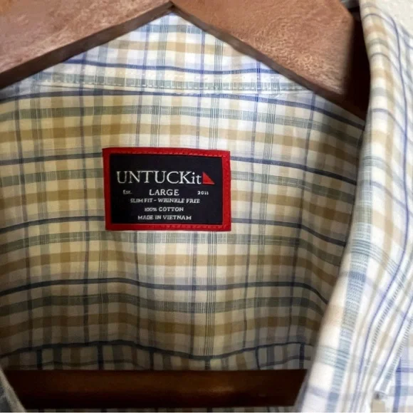 UNTUCKit Slim Fit Wrinkle Free Verdanel Checkered Button Down Shirt Men's Large - Picture 4 of 15